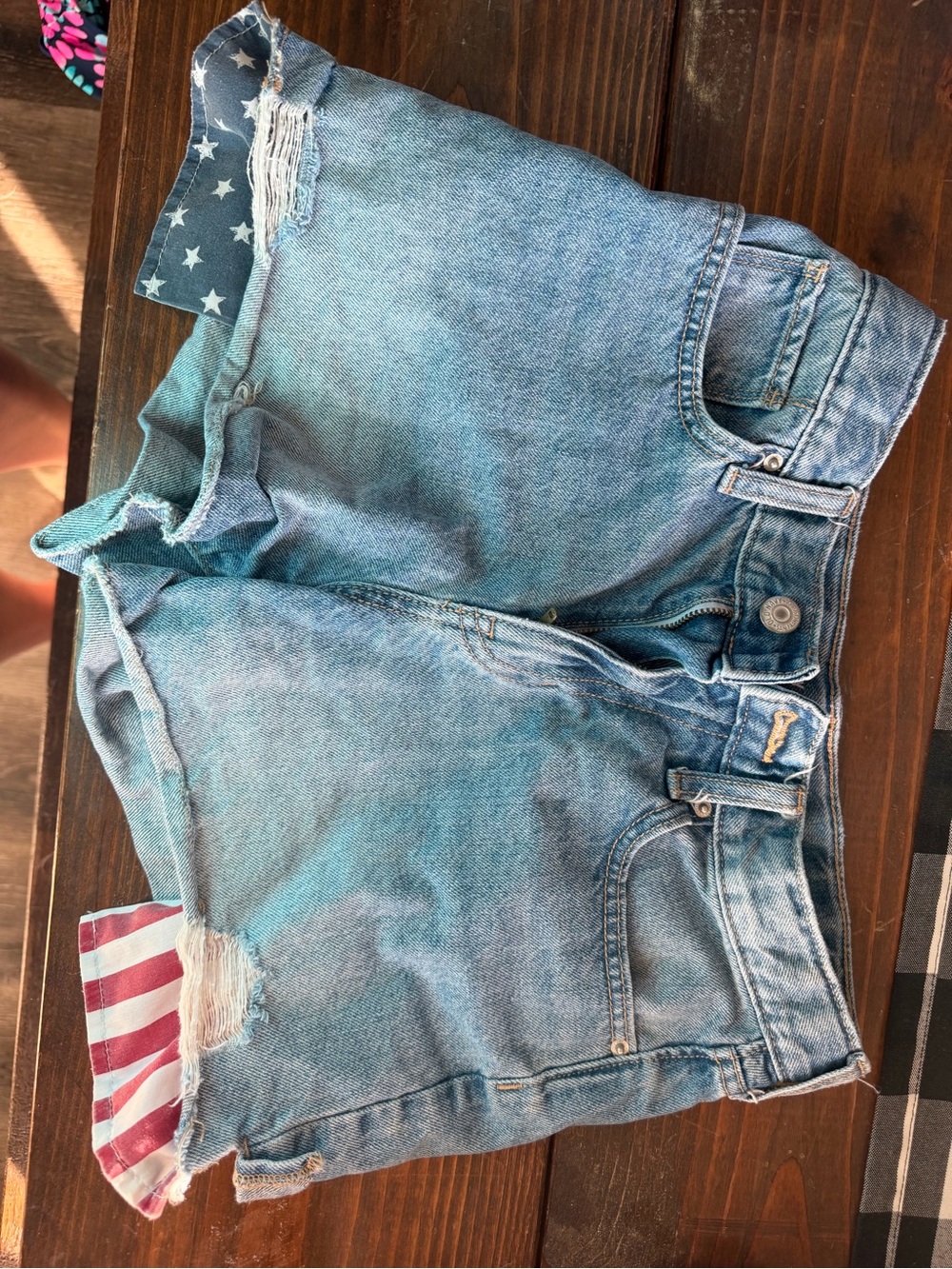 Old Navy Light Blue Denim Cutoff Shorts with Star & Stripe Liner